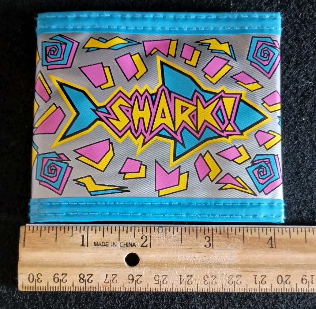 Vintage 1996 Wendys Shark Trifold Wallet Silver Blue 1990s Retro PVC Graphic NOS