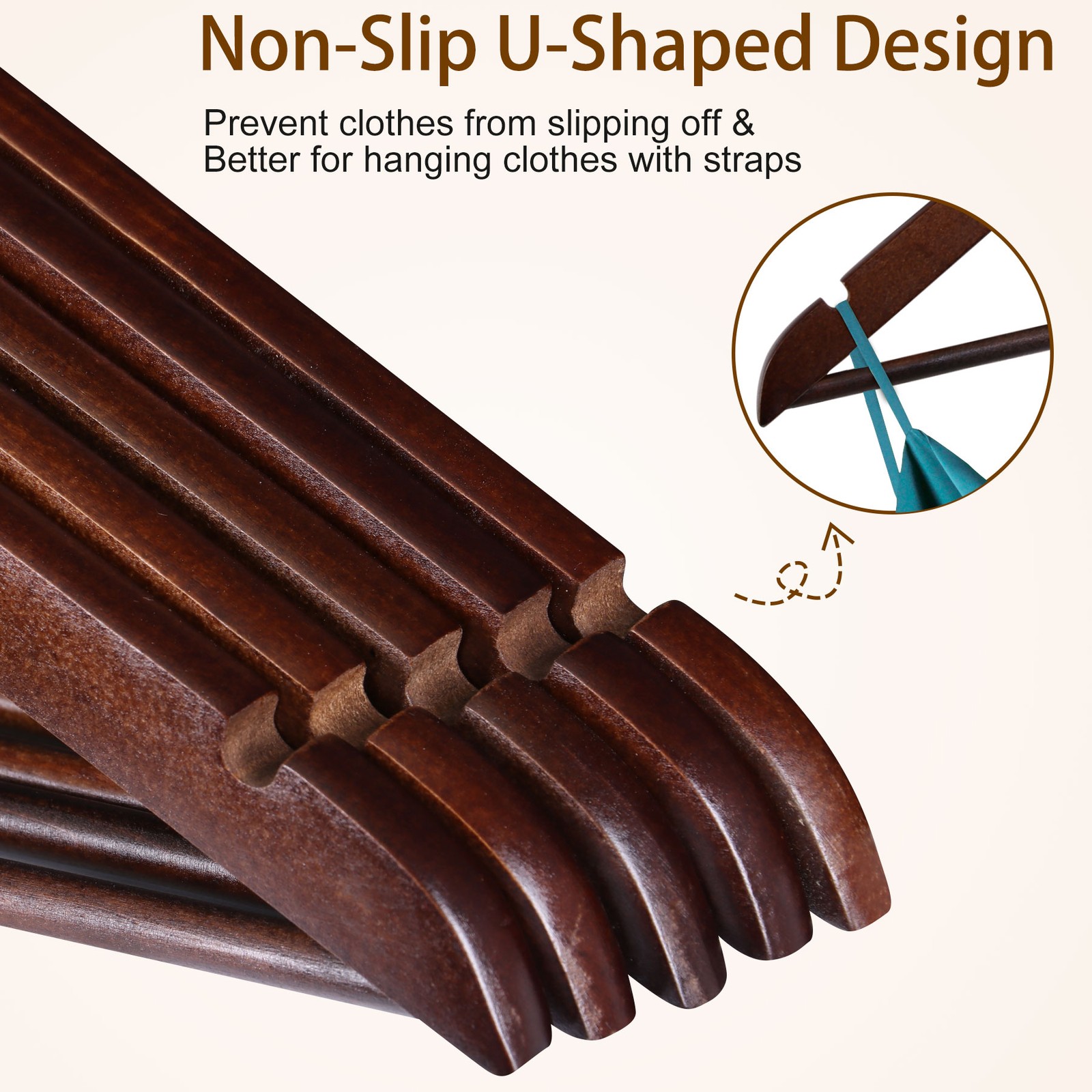 Premium Wooden Hangers 50 Pack Non-Slip Coat Clothes Hangers w/Swivel Hook Brown