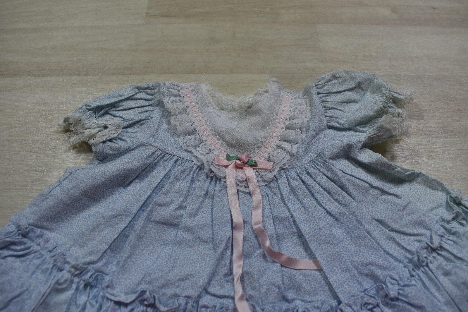 Vintage BRYAN Circle Dress Girl Baby 18 Mo Christmas Blue Floral Lace Collar
