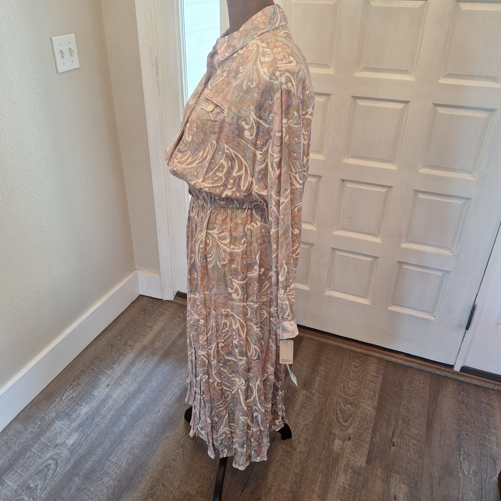Vtg NWT 80s Leslie Faye Paisley Long Sleeved Dress, Sz 10