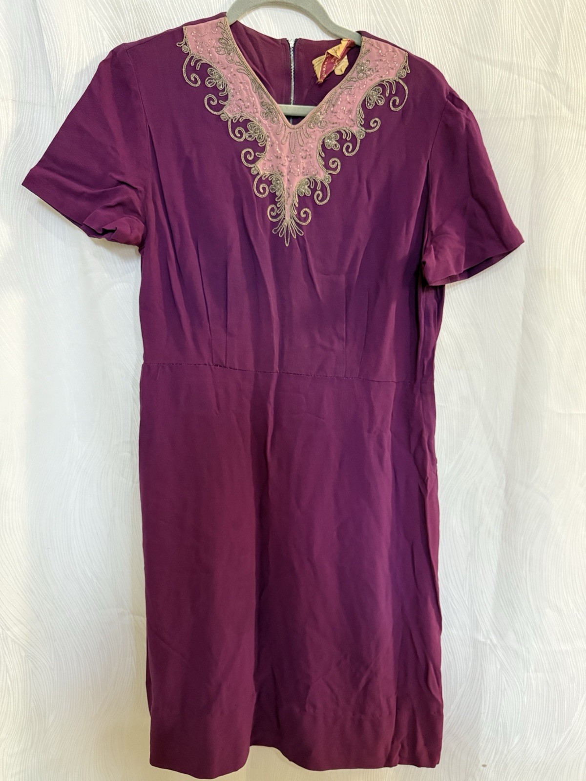 VTG 1960s Gloria Swanson Forever Young Beaded Purple Dress Hollywood Glam