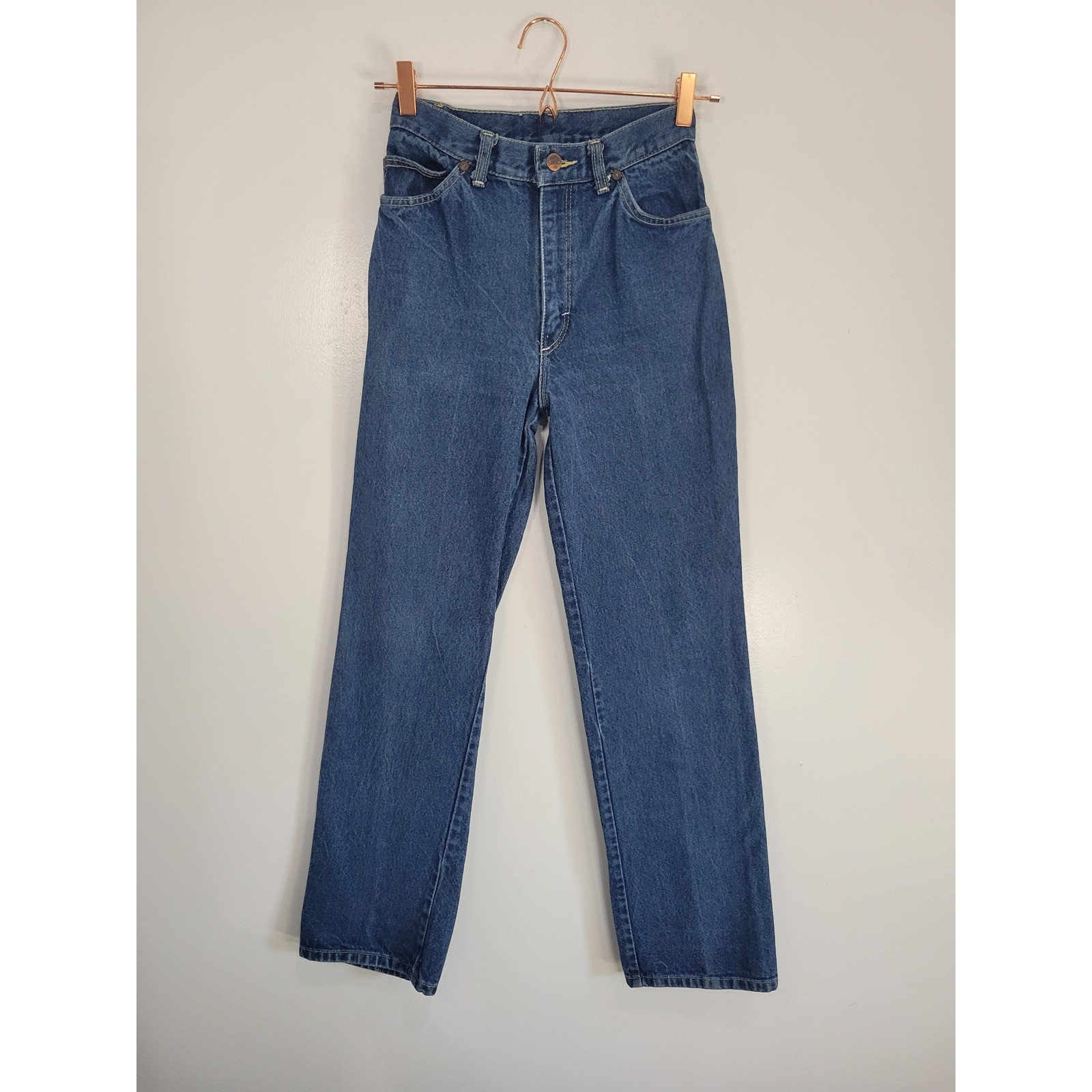 Vintage Stunts High Waisted Straight Leg Blue Denim Jeans Made in USA 25 Waist