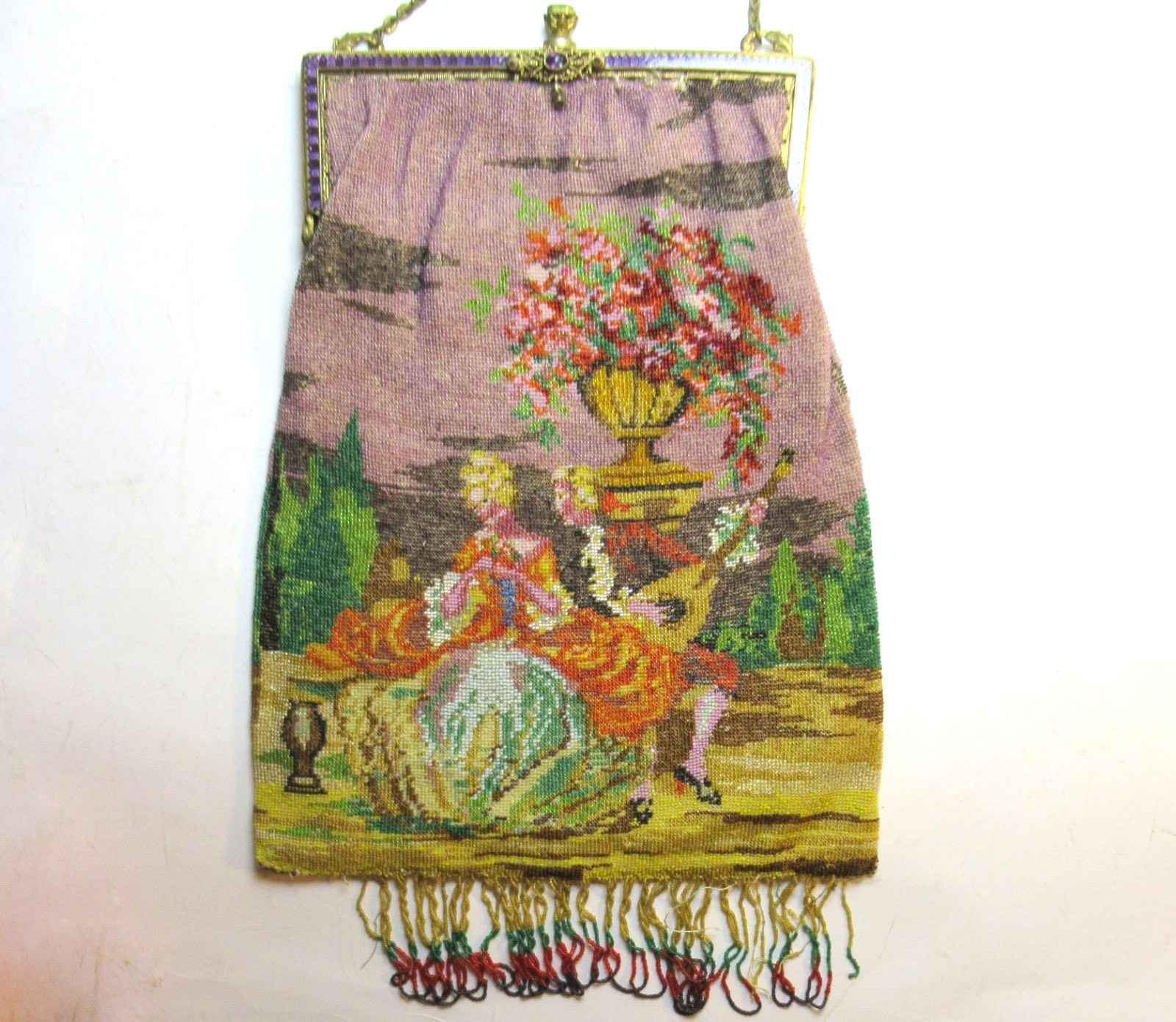 Antique Vintage Micro Beaded Purse Scenic Guilloche Frame SELLER PAYS US TARIFFS