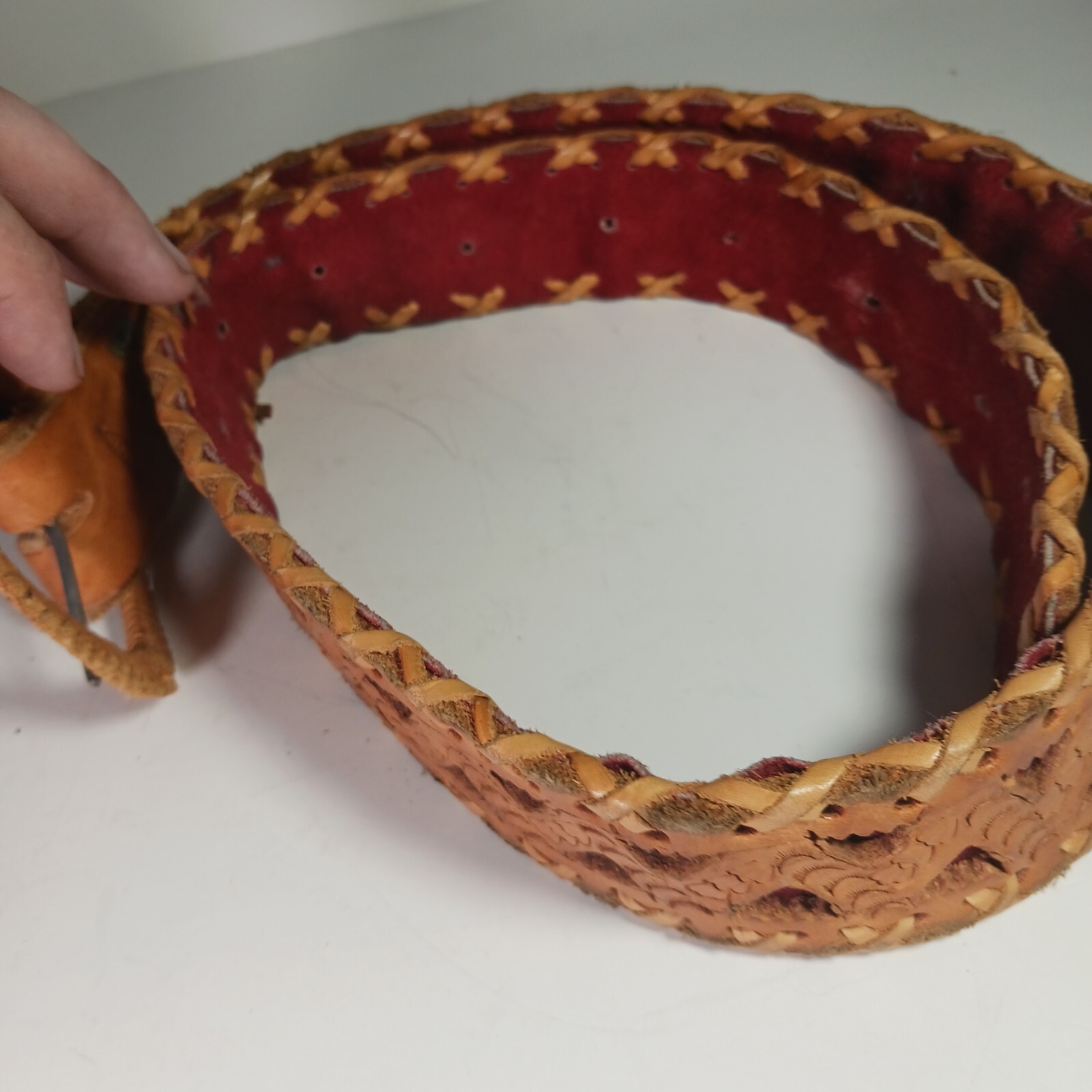 Hand Tooled Brown Leather Eagle Belt 40 Inches Western Cowboy Cowgirl Style Vtg