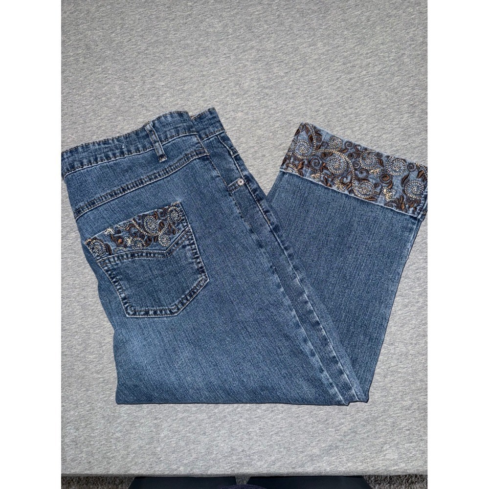 COS Jeans Womens Size 12 Blue Cropped Capri Embroidered Boho Vintage Festival