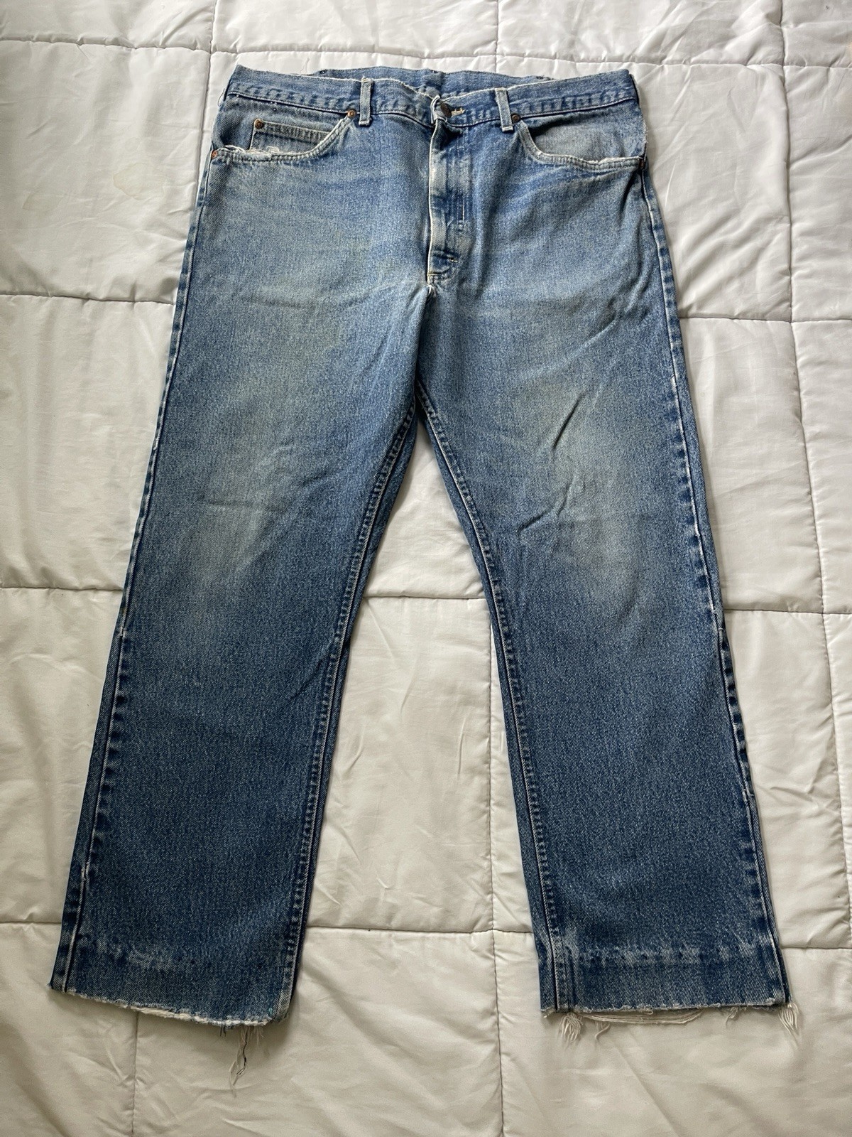 Vintage Lee Riders Jeans 35×26.5 Distressed Blue Faded 70s 80s Straight Let USA