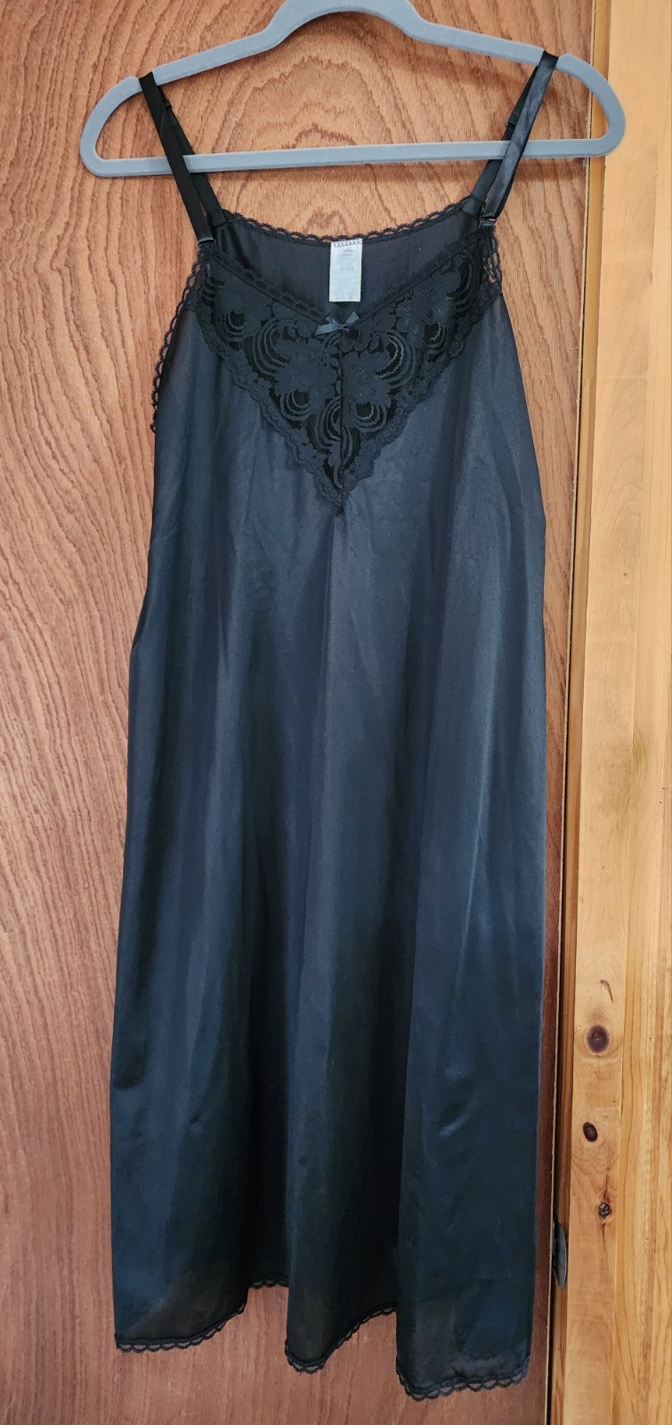 Vintage Movie Star Black Slip Dress Size 40 Midi Length Lingerie Made in USA
