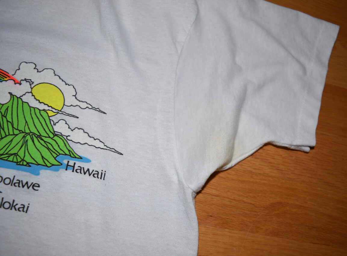 VTG Hawaii Rainbow T Shirt Hawaiian Islands White Maui Kauai Single Stitch USA L