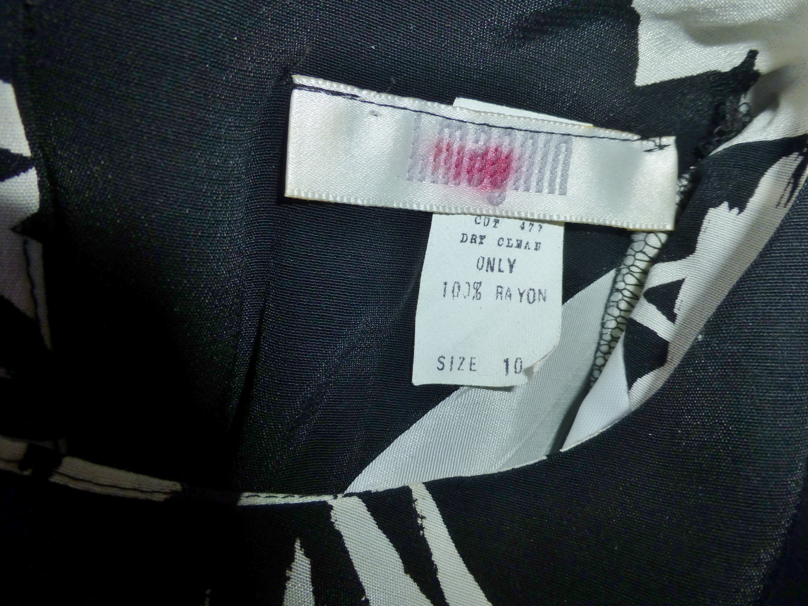 Vtg 80s I MAGNIN Bold Black White Print DRESS Cocktail Shift Dolman Long Slv