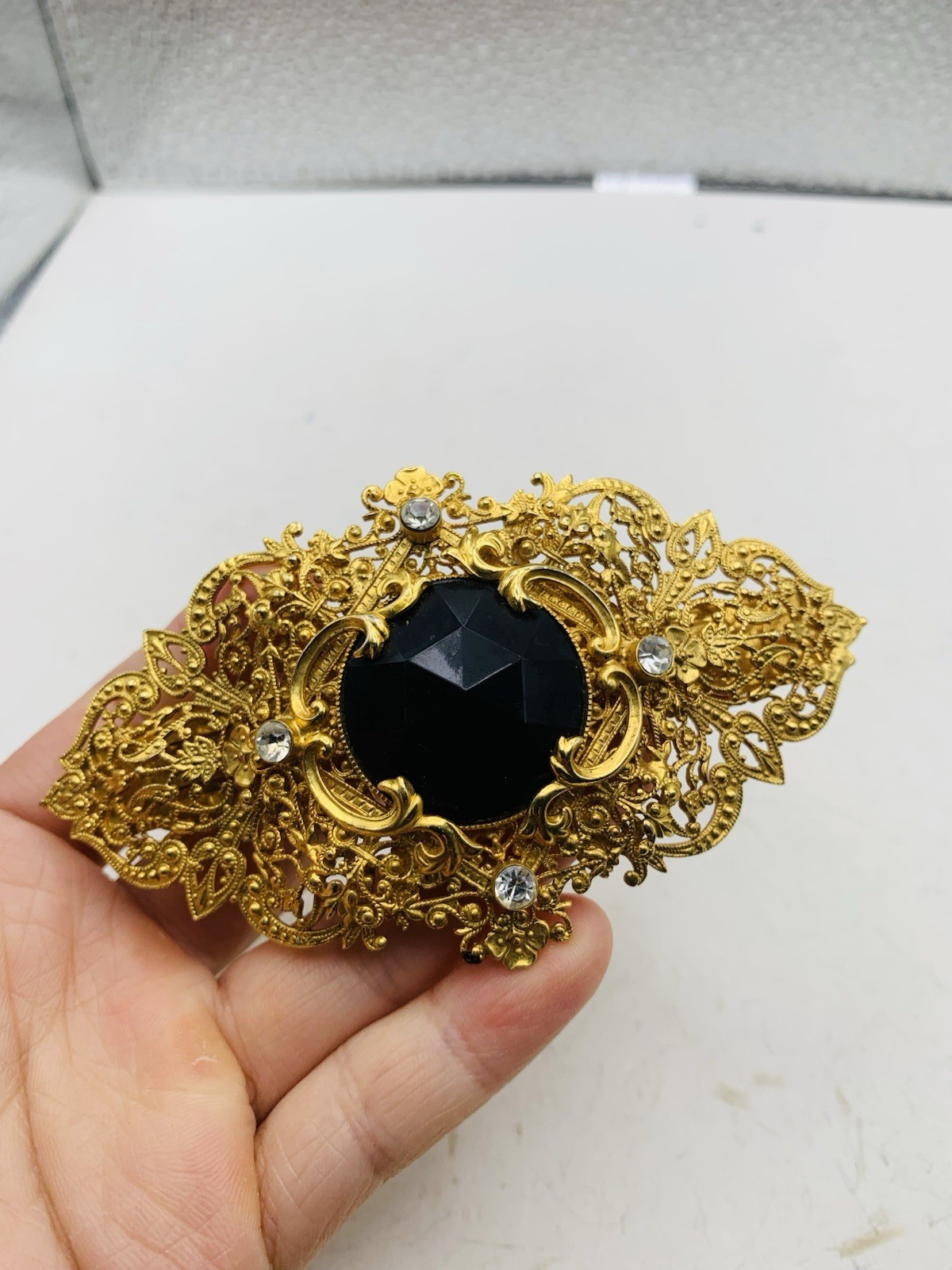 Vintage Gold Tone Renfaire Gothic Victorian Style Ornate Filigree Hair Barette