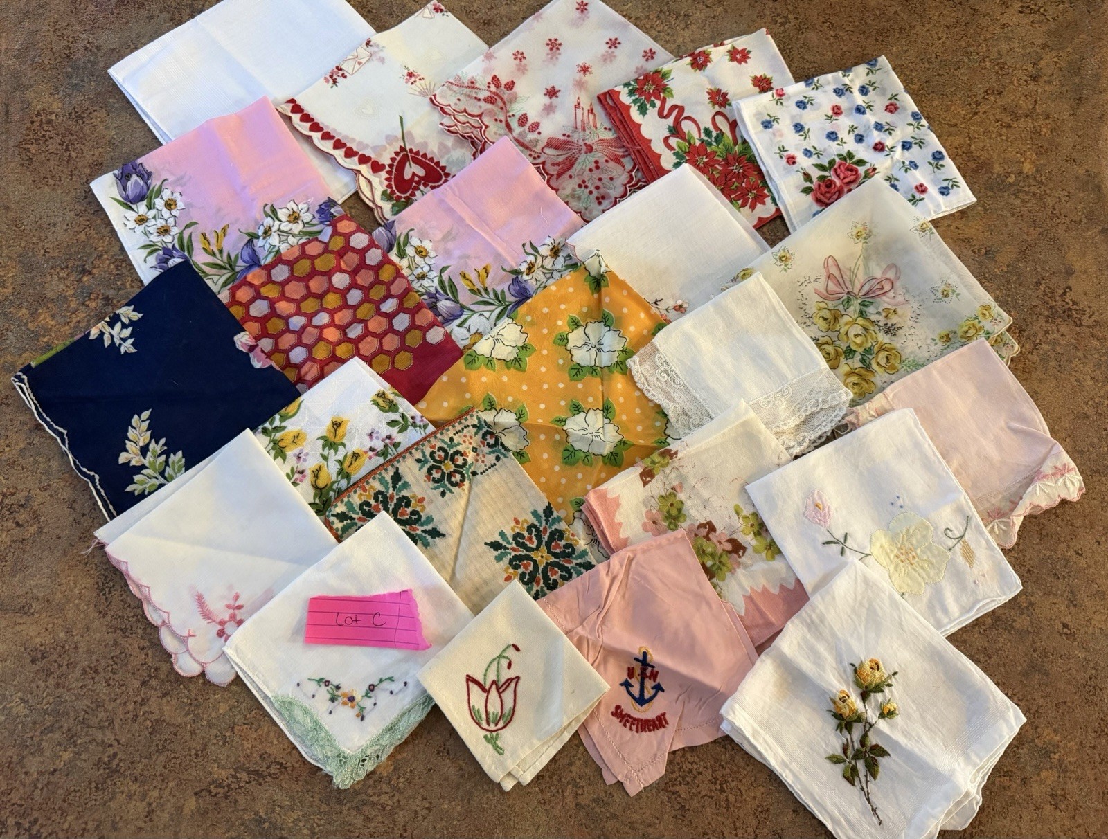 Vintage Lot of 23 Handkerchiefs Floral, Christmas, V-day, Lace, Mixed Assortment