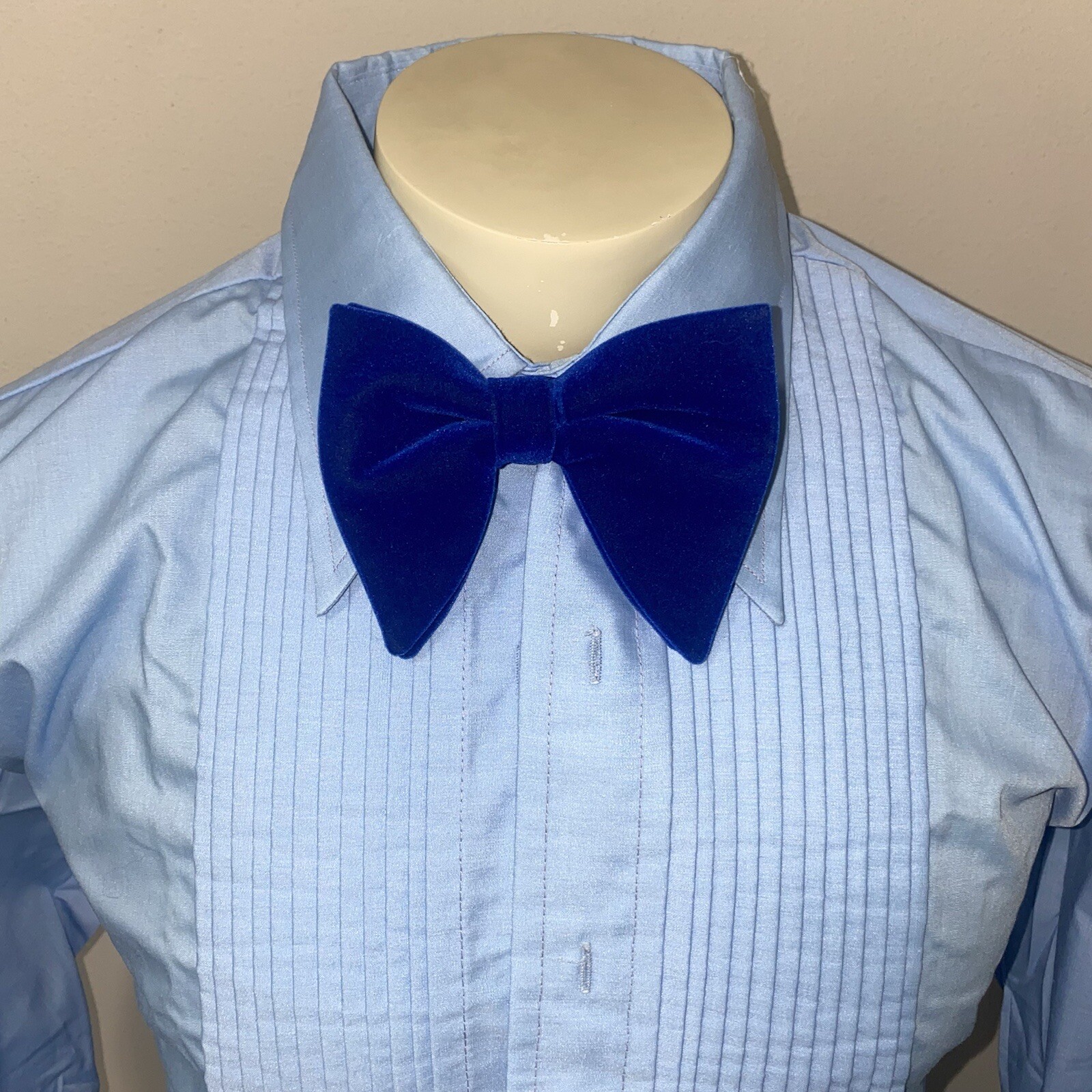 Vtg 70s Tuxedo Shirt Mens After Six Blue Ruffles TUX Dress Retro Prom 14 34