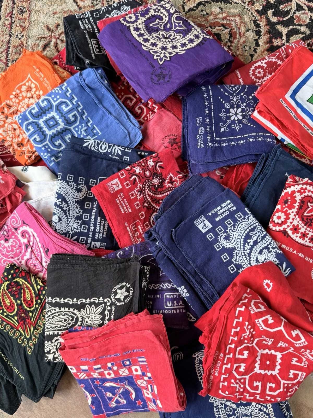 Vintage Fast Color Bandana Lot of 37 Mixed Colors Made In USA 100% Cotton