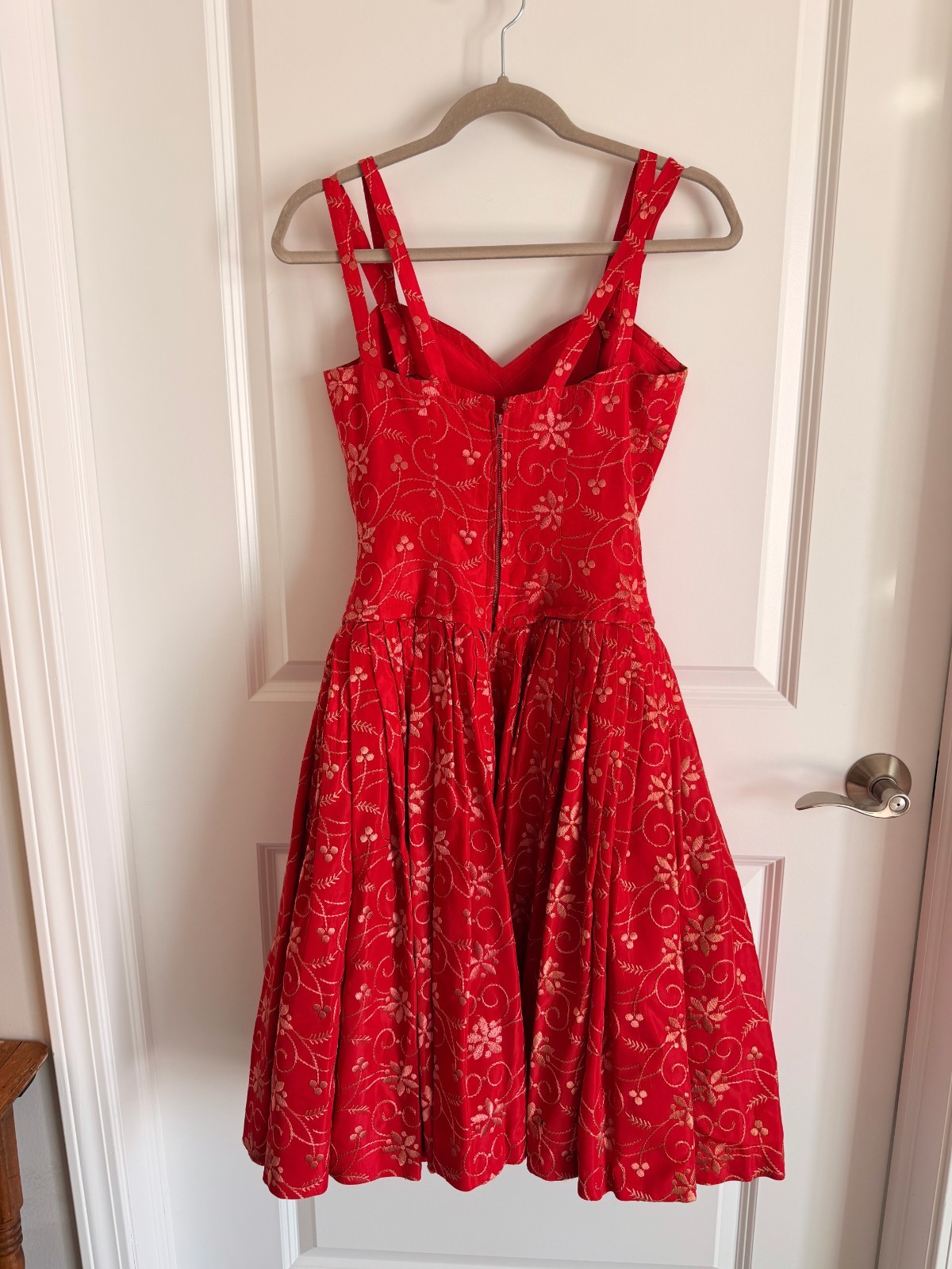 Vintage 1950s Suzy Perette Red Embroidered Drop Waist Dress AND Jacket NEW YORK