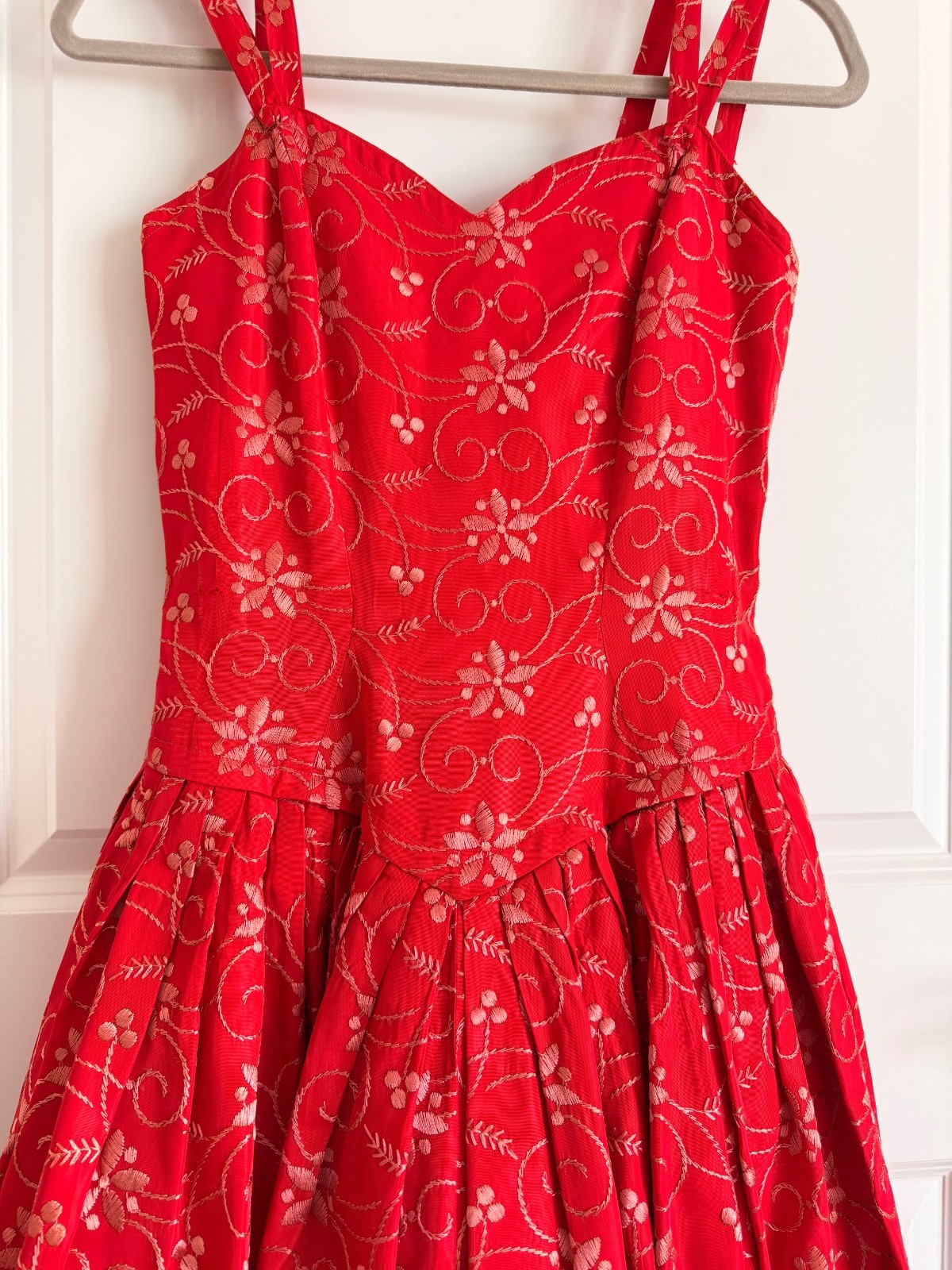 Vintage 1950s Suzy Perette Red Embroidered Drop Waist Dress AND Jacket NEW YORK