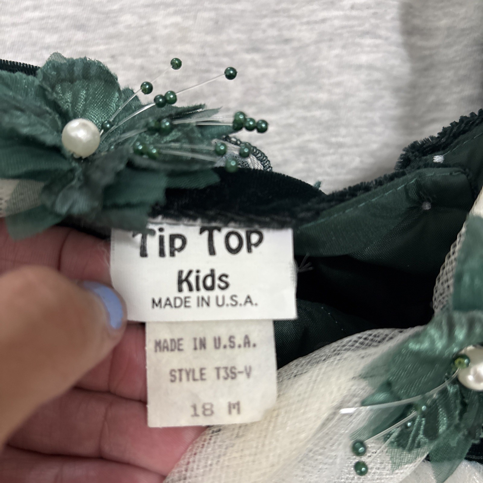 Vintage Tip Top Kids Fancy Formal Baby Girl Dress 18 Months Green Floral Beaded