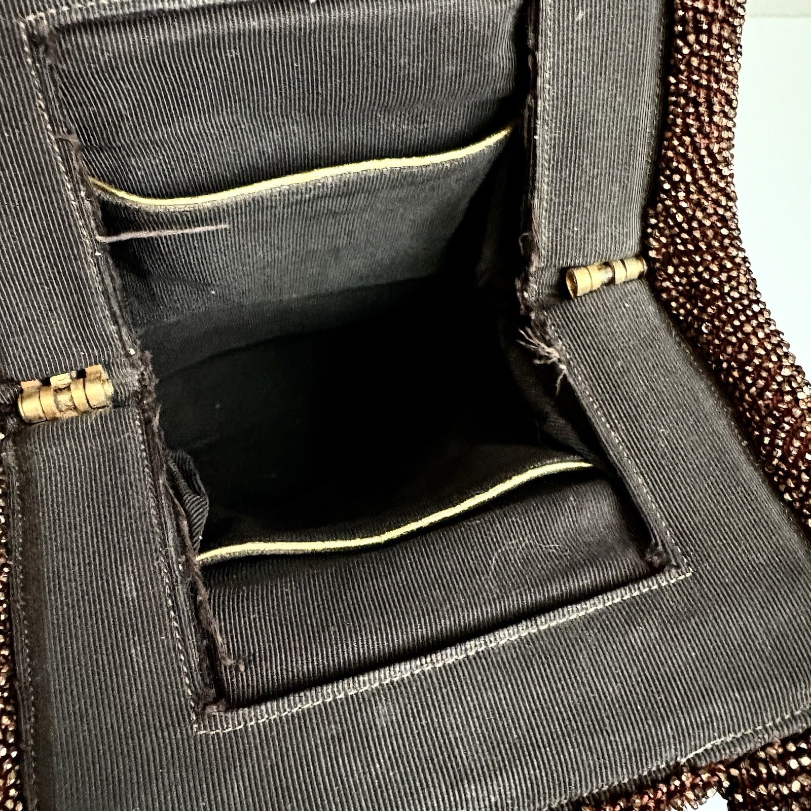 Vintage 1940’s French Copper Bronze Steel Cut Micro Beaded Evening Bag Purse