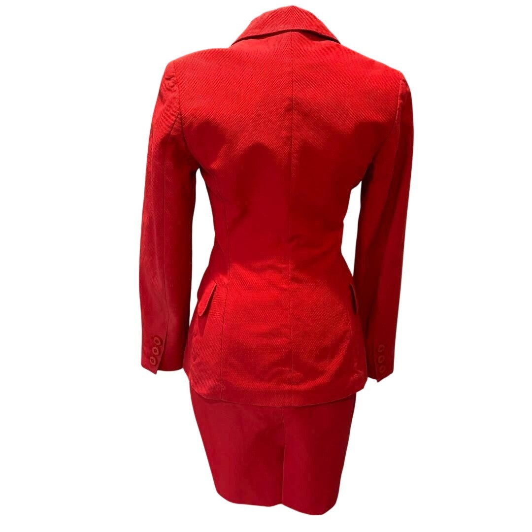 Vintage Fendi 365 Red Textured Piqué Blazer and Skirt Suit Set Size IT 38