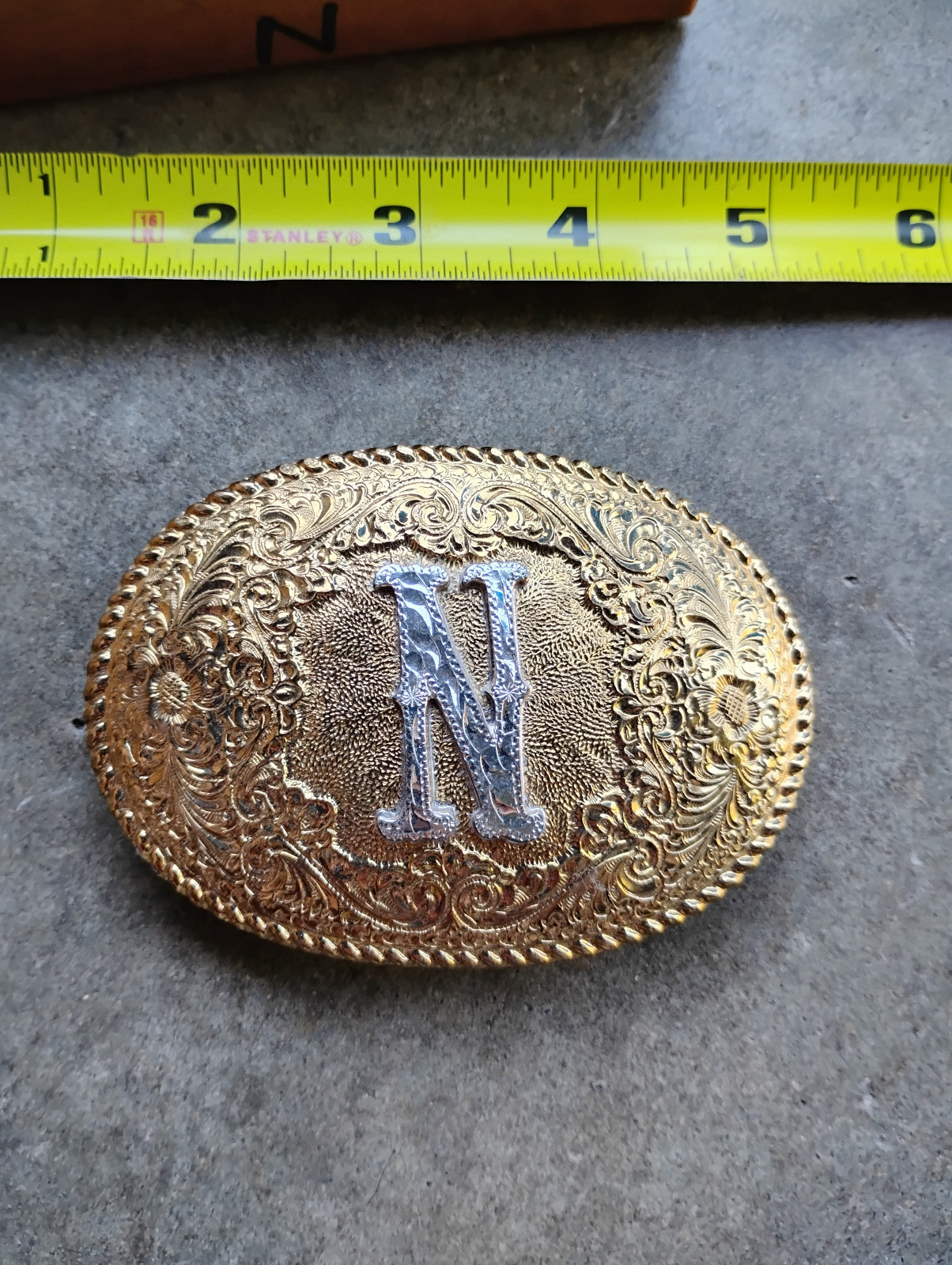 Vintage Crumrine Bronze Letter N Western Belt Buckle