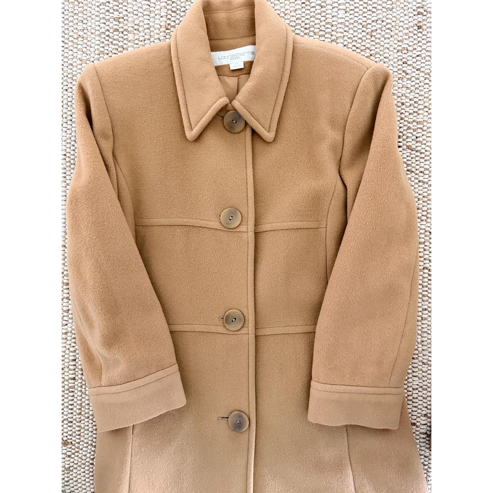 Vintage Liz Claiborne Camel Wool Coat | Size 4 Minimalist Long Outerwear