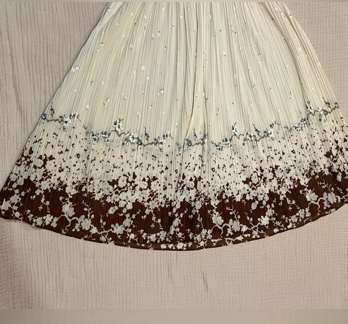 Vintage Hal Ferman Elegant Cream Brown Floral Dress Union Made SZ 8 Fits a Small