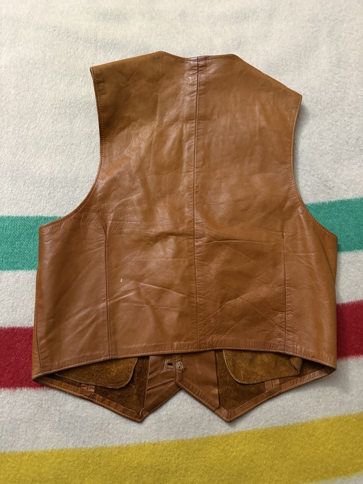 Vintage 60s 70s Champlain Leather Hippie Vest Burlington Vermont East West Small