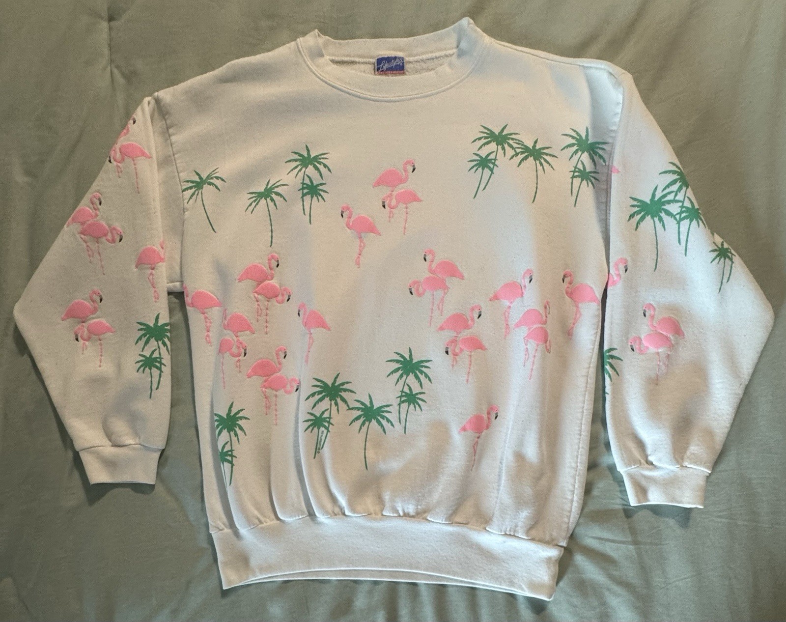 Vintage 80s Lifestyles Flamingos Palm Trees Crewneck Sweatshirt OSFA See Photos