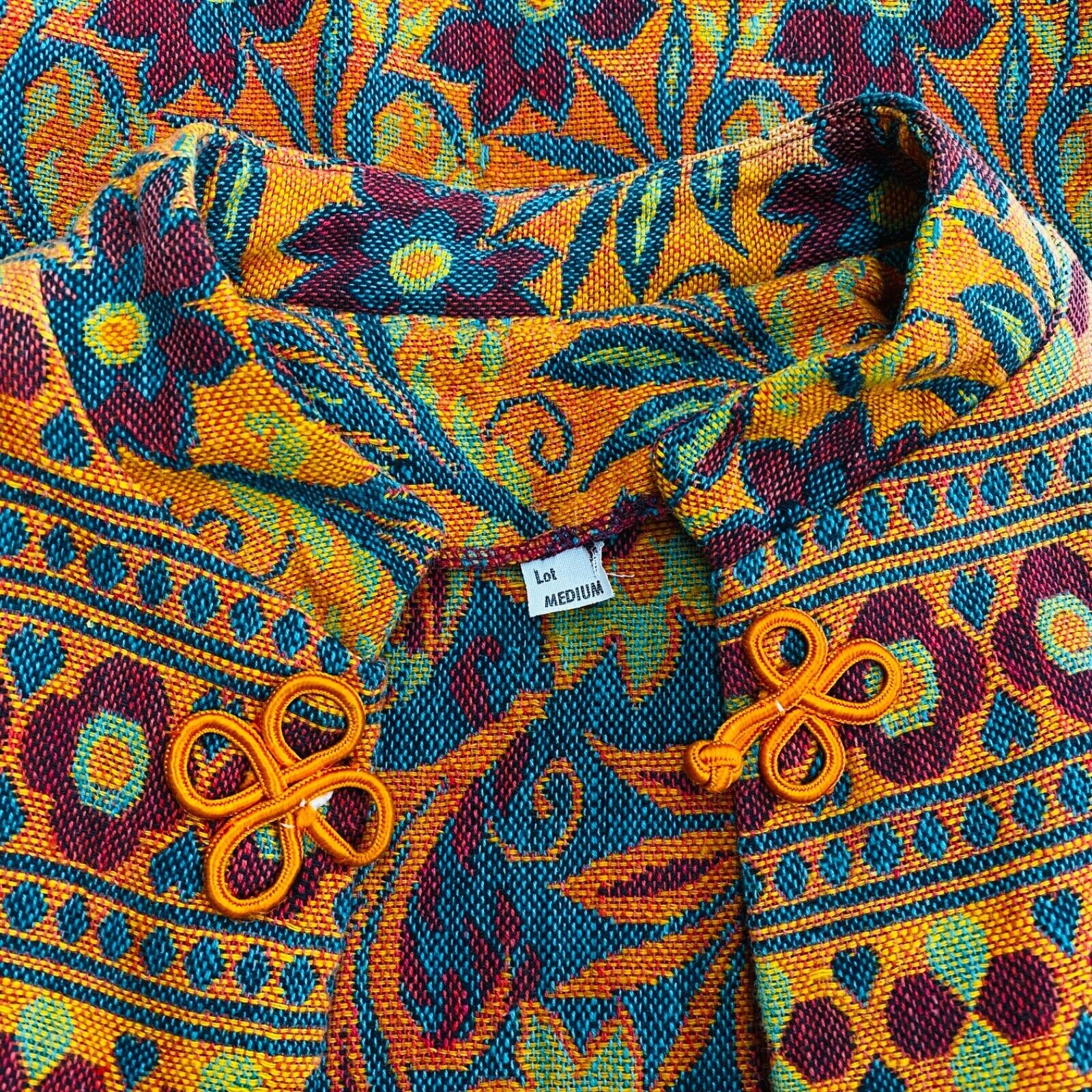 Vintage 1970s floral tapestry jacket, orange red teal stripes deadstock NOS M