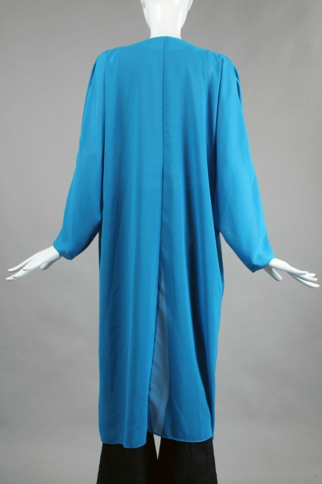 M L Vintage 1970s Blue Sheer Cocoon Duster Jacket Batwing Oversize Thin Airy 70s