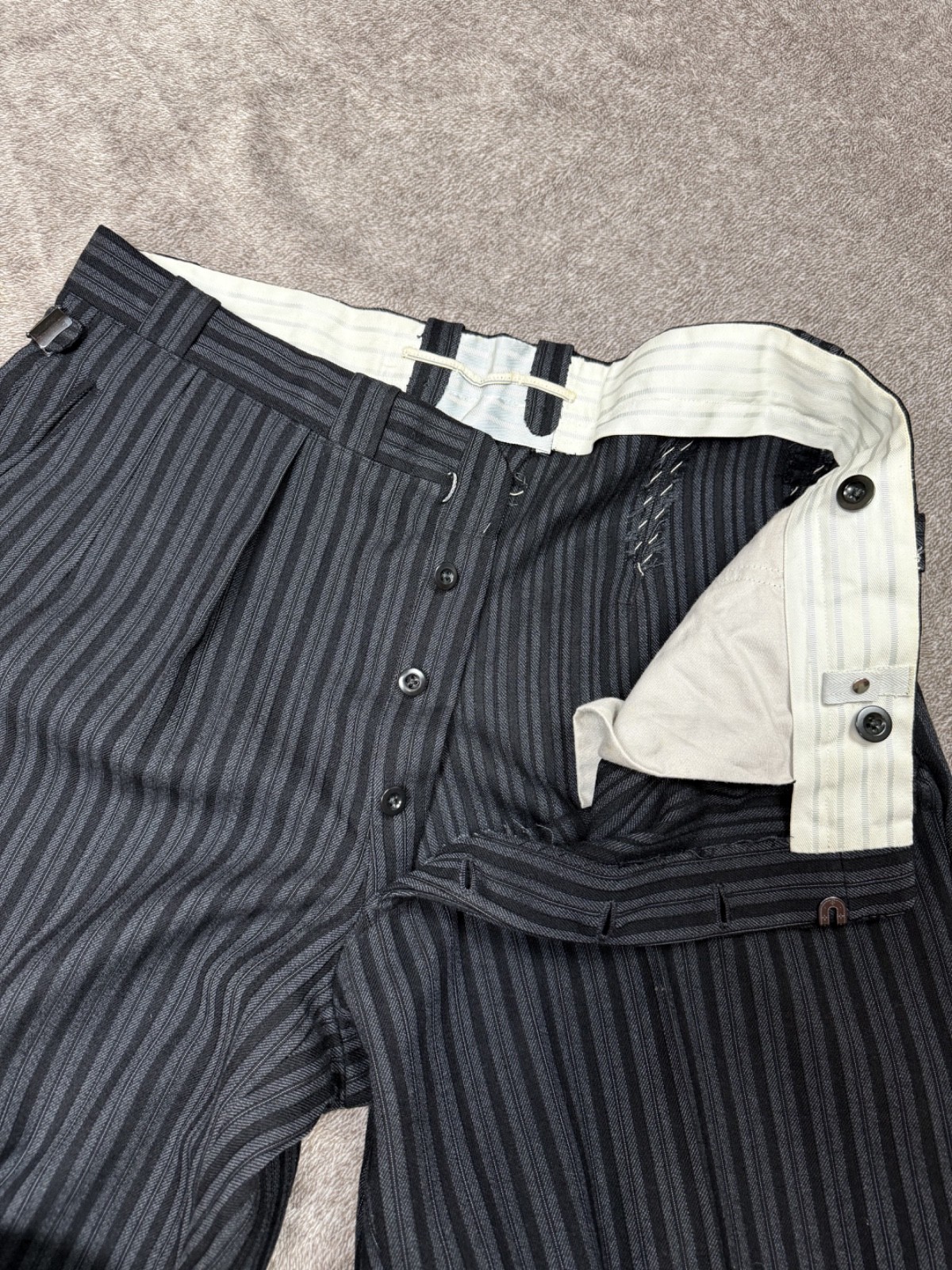 Vintage 1950’s European Morning Fishtail Suspender Buckle Stripped Trouser Pants