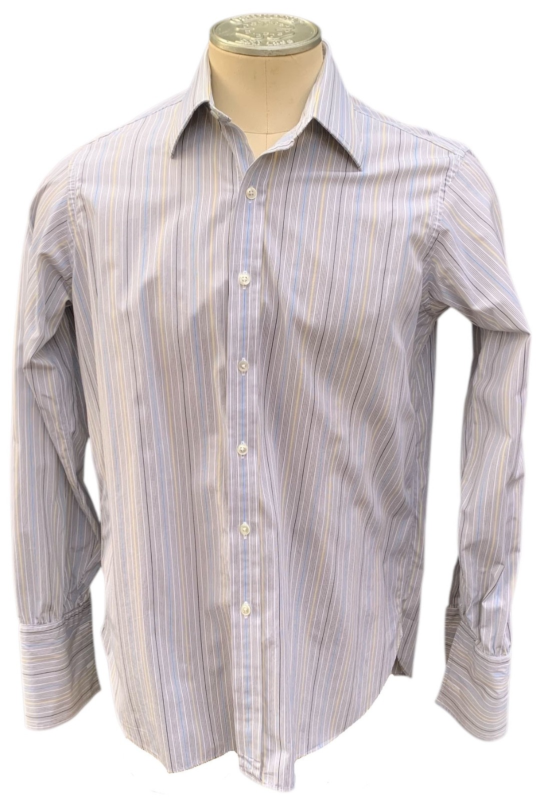 TURNBULL & ASSER Vintage Men’s LS Gray Stripe French Cuff Shirt – Sz M