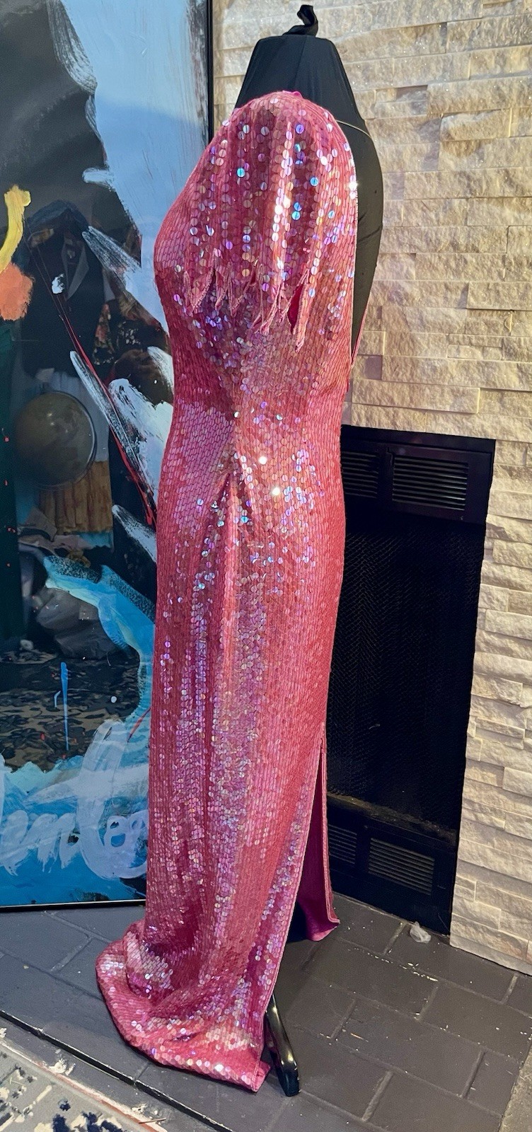 Vintage Nadine Pink Sequin Maxi Gown Size Medium 1980s Prom Special Occasion