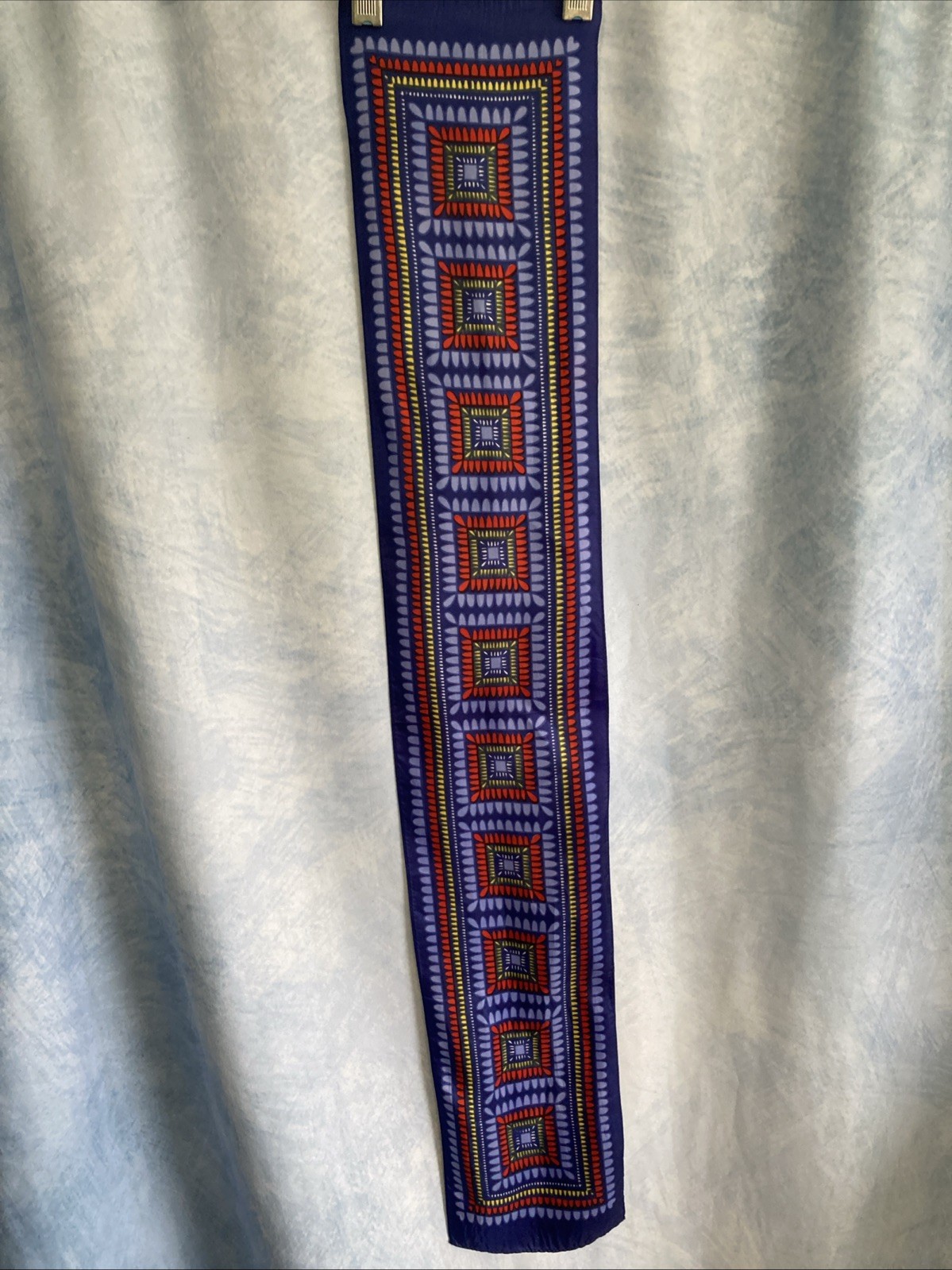 Vtg 1960s Geometric Mini Scarf Mod Acetate Rectangle 6×34” Made in Japan EUC MCM