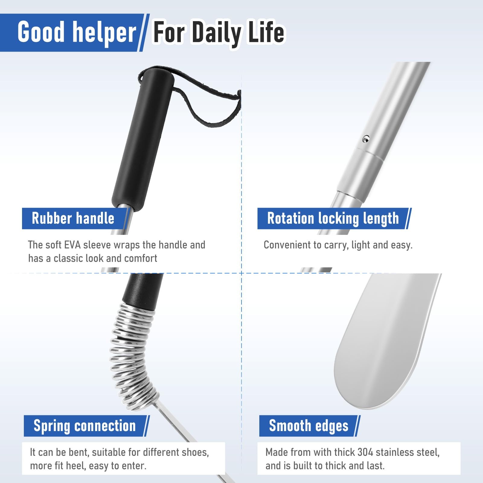 Long Handled Shoe Horn 16-31″ Adjustable Stainless Steel Telescopic Seniors