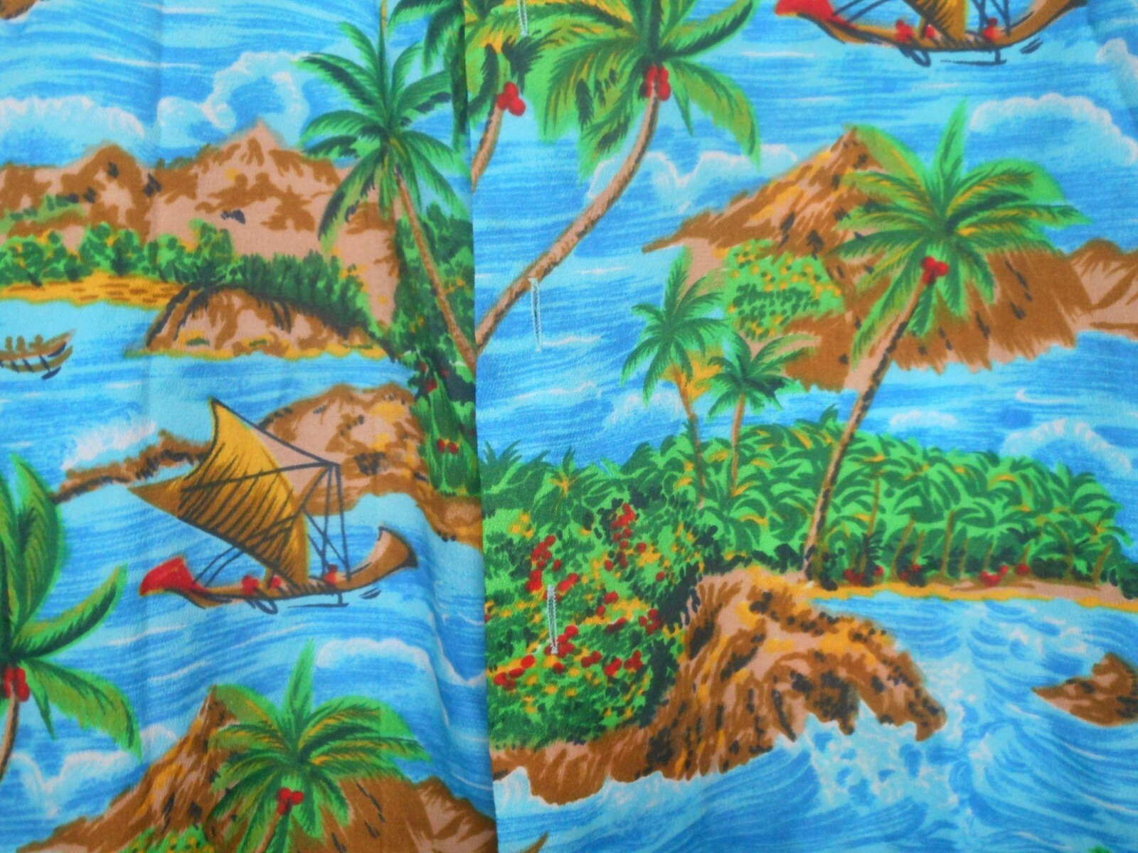 Vintage Hawaiian Waikiki 76 Shirt Sz M Made in Korea Island Boat Destination Wed