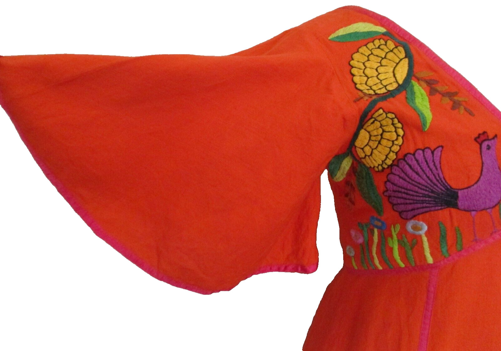 Vintage 60s Gonzalo Bauer Girasol Mexican Maxi Dress Orange Embroidered Cotton