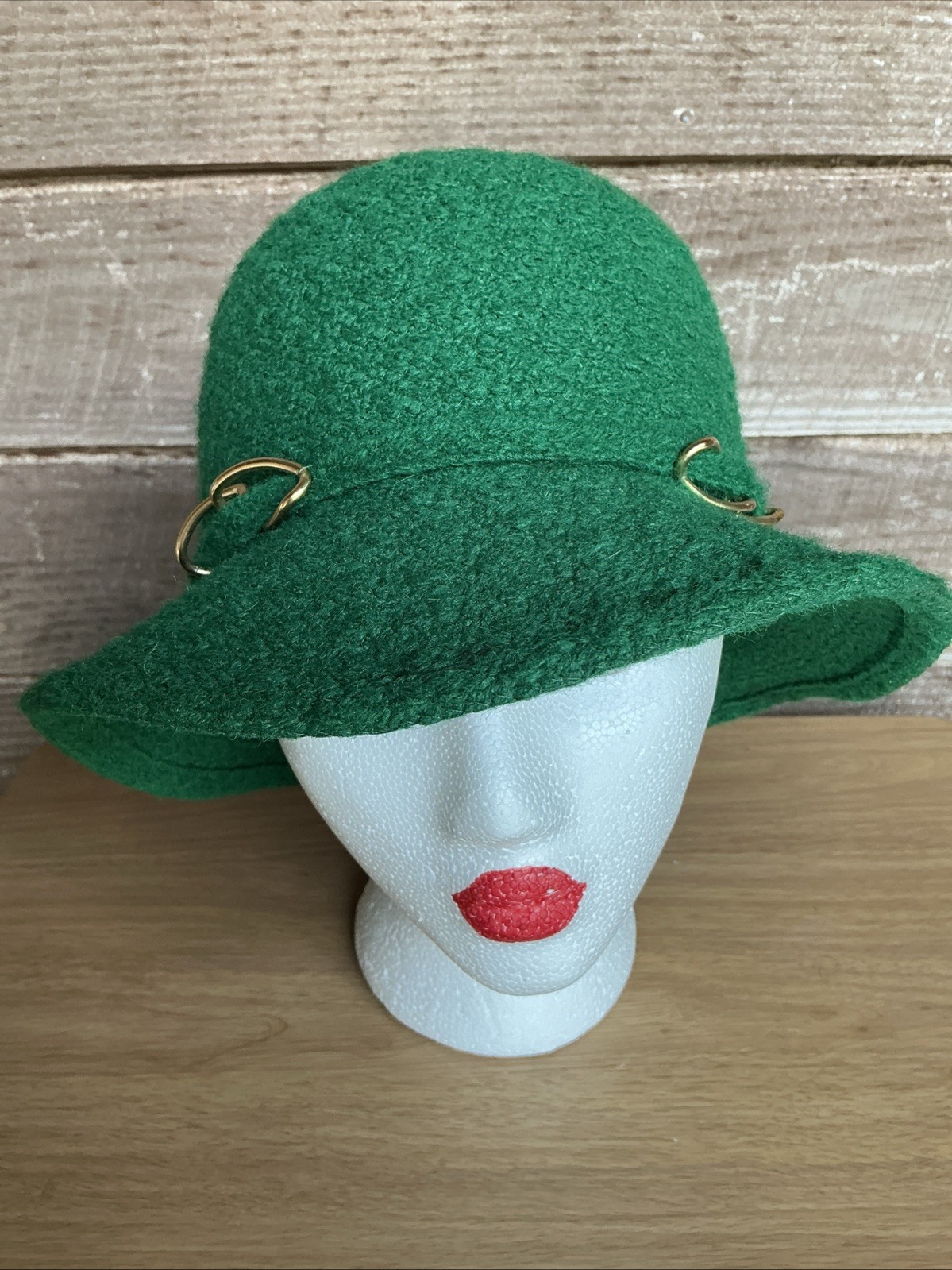 Vintage Cloche Hat Everitt Medium 22 inches Green with Gold Tone Accents