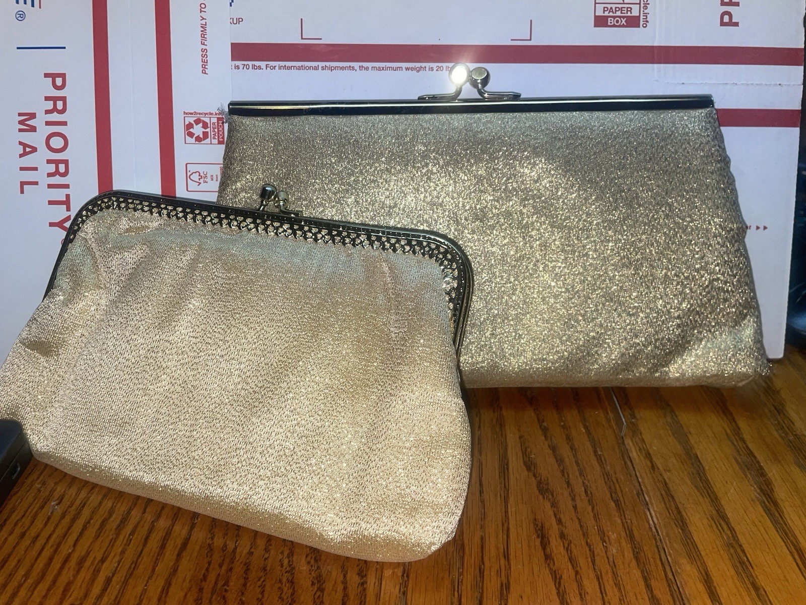 Vintage Lot of 2 Gold Sparkly Clutch Bobbie Jerome Hand Bag 60’s-70’s Purse
