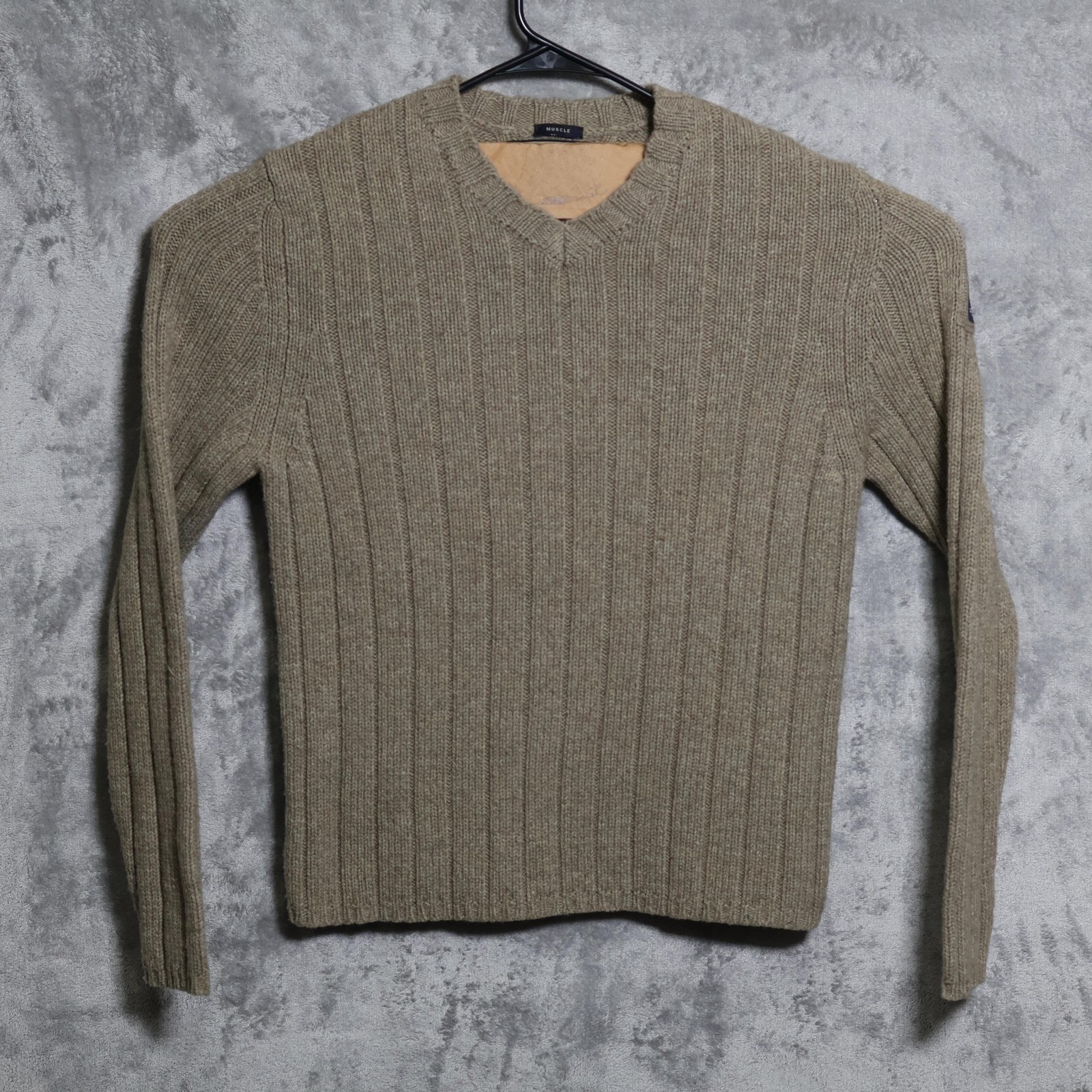 Vintage Abercrombie Fitch Sweater Mens Large Beige V Neck Lambswool Muscle Y2K