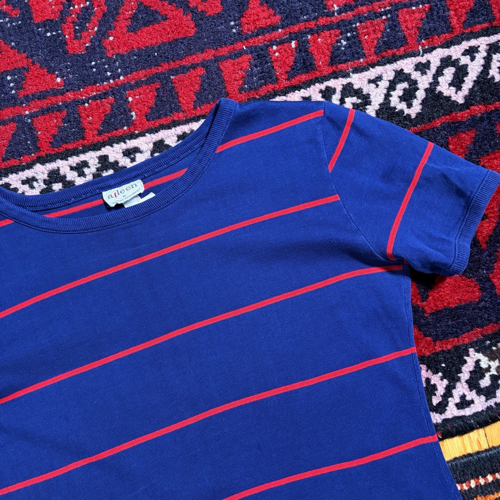 Vintage 1970s Aileen Striped Navy/Red Ringer Baby Tee Combed Cotton Crop Sz. S/M