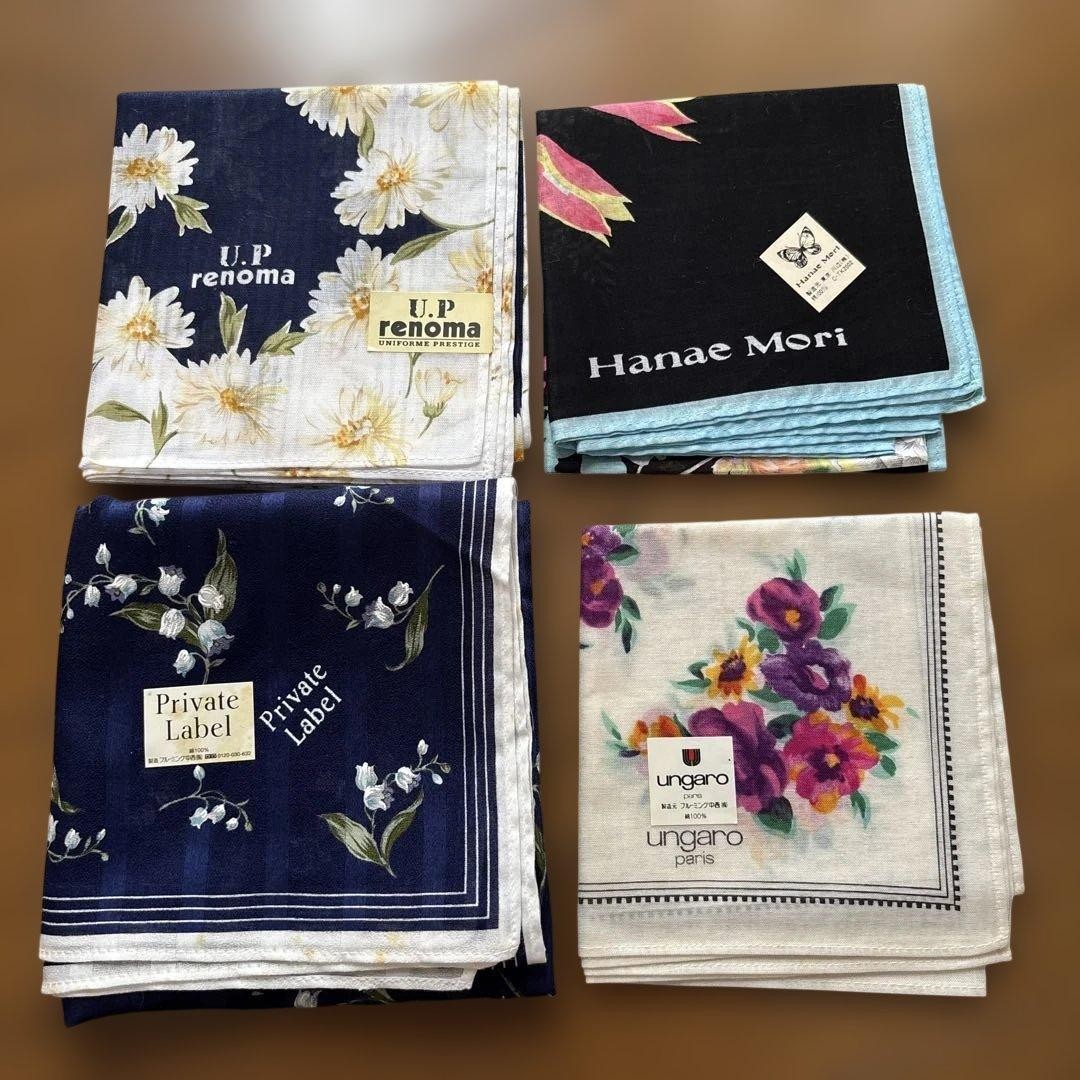 UP renoma Hanae Mori Ungaro Private Label Handkerchief Set 4 Floral Japan