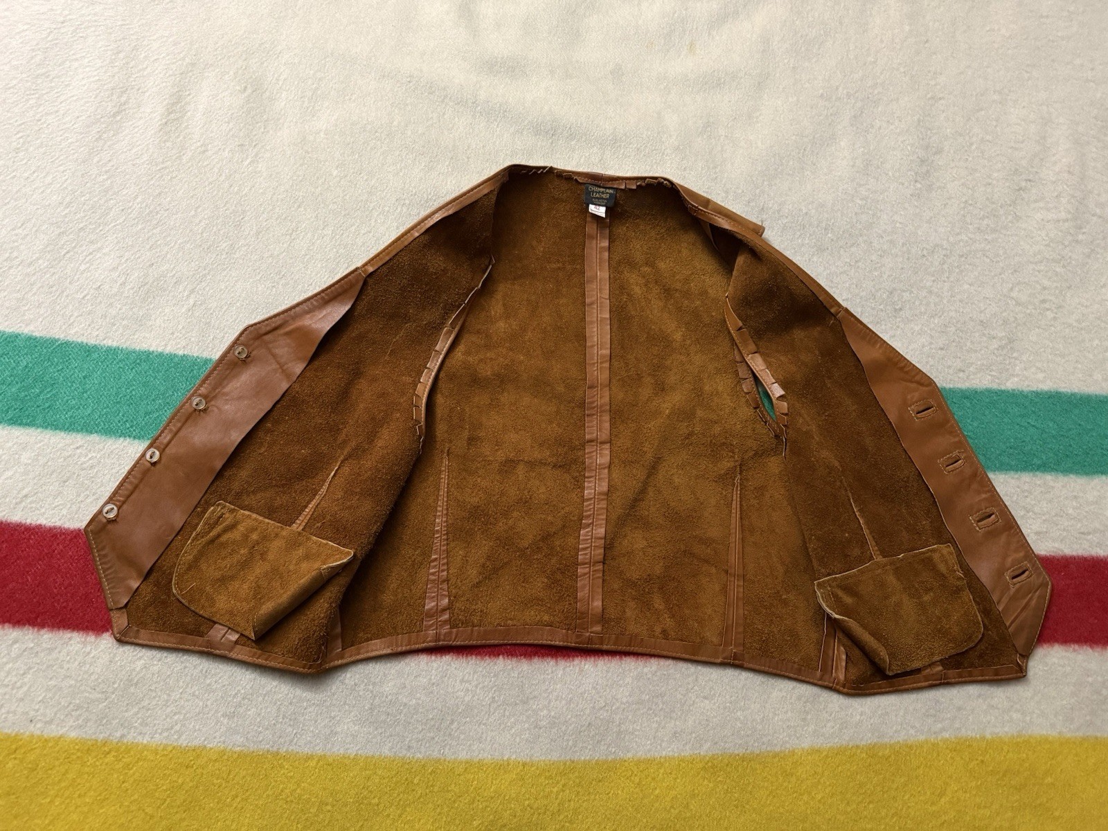 Vintage 60s 70s Champlain Leather Hippie Vest Burlington Vermont East West Small