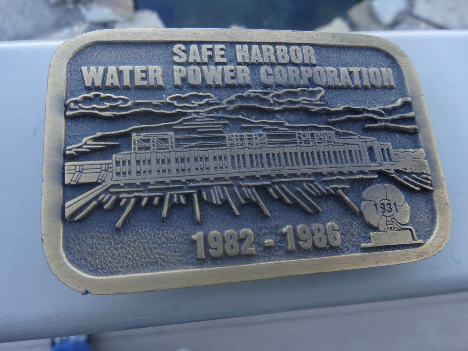 Vintage Safe Harbor Water Power Corp 1982-1986 Brass Belt Buckle Conestoga,Pa