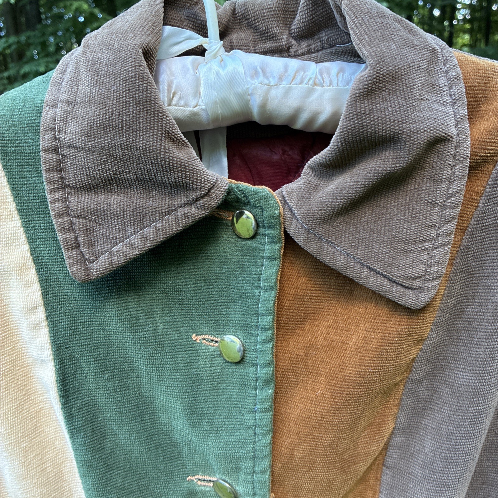 Vintage Corduroy Patchwork Coat / Jacket Size S .. Very Fun & Unique