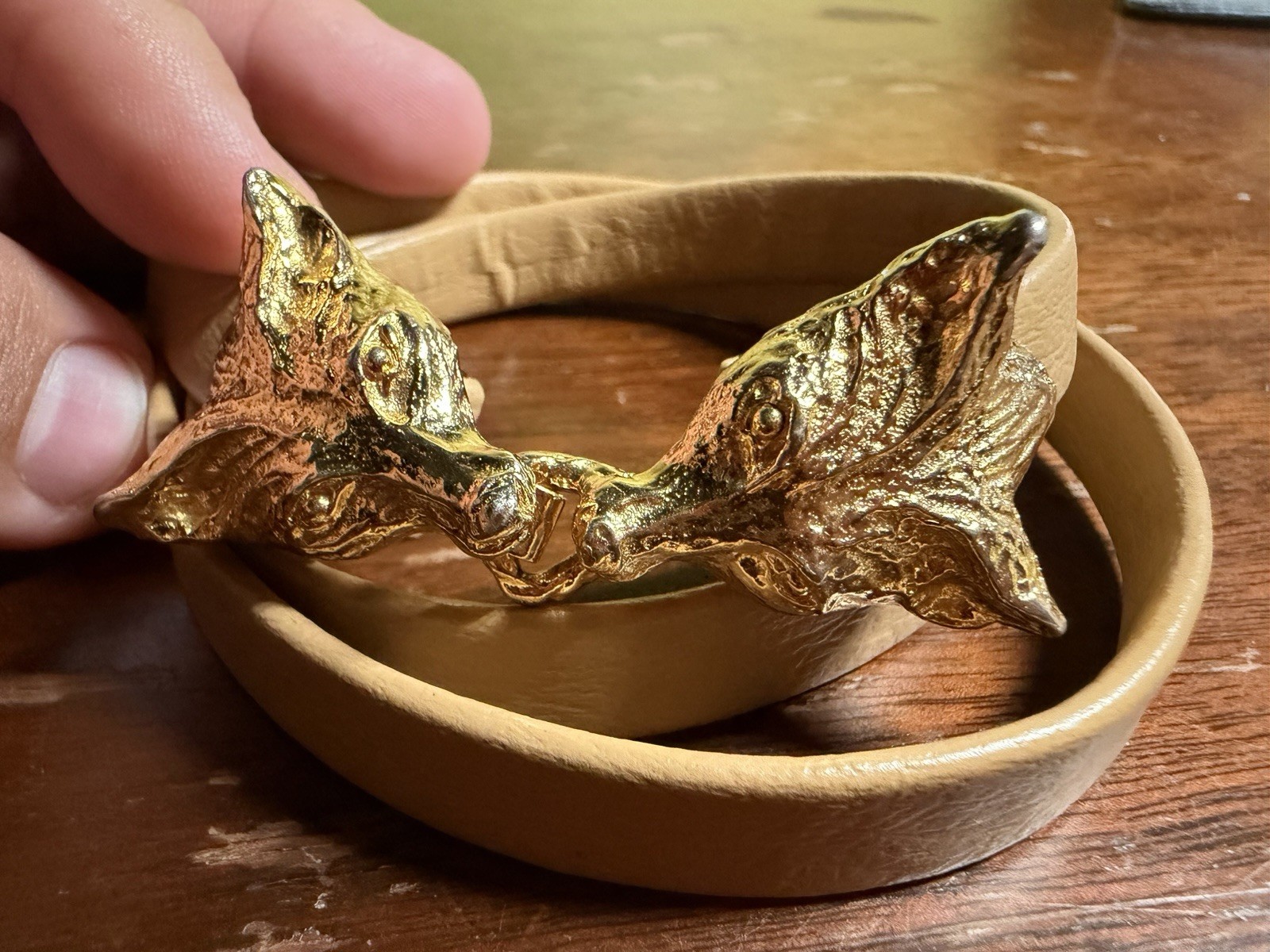 Vintage Gold Tone Fox Head Belt Ornaments Buckle Findings Pair Animal Hardware