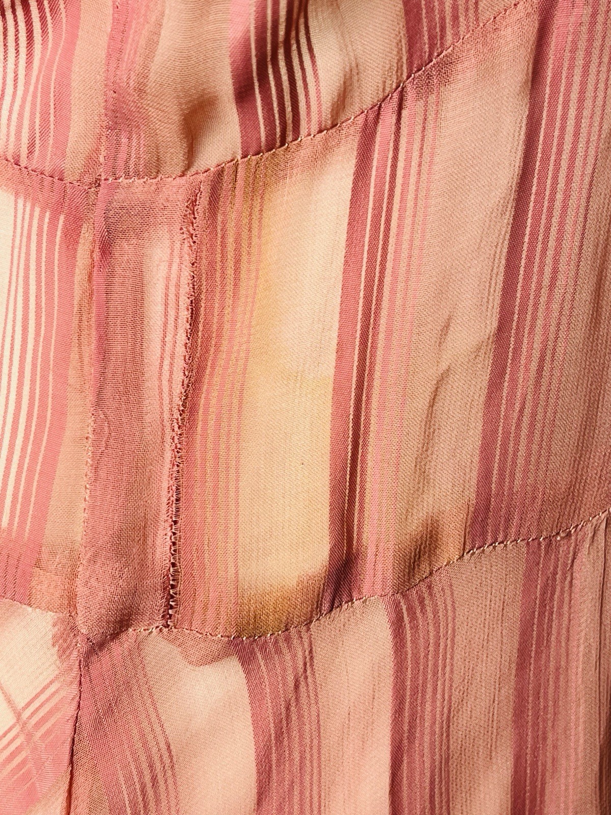Vintage 1930s Mauve Pink Sheer Striped Dress Overlay Flutter Sleeves Size M/L