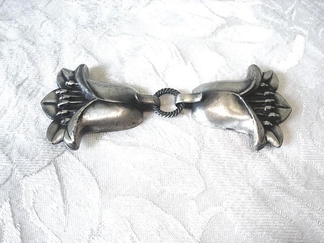 Art Nouveau 2 Piece Silver Color Metal 2 Piece Flowers Clasp Buckle Pat.122255