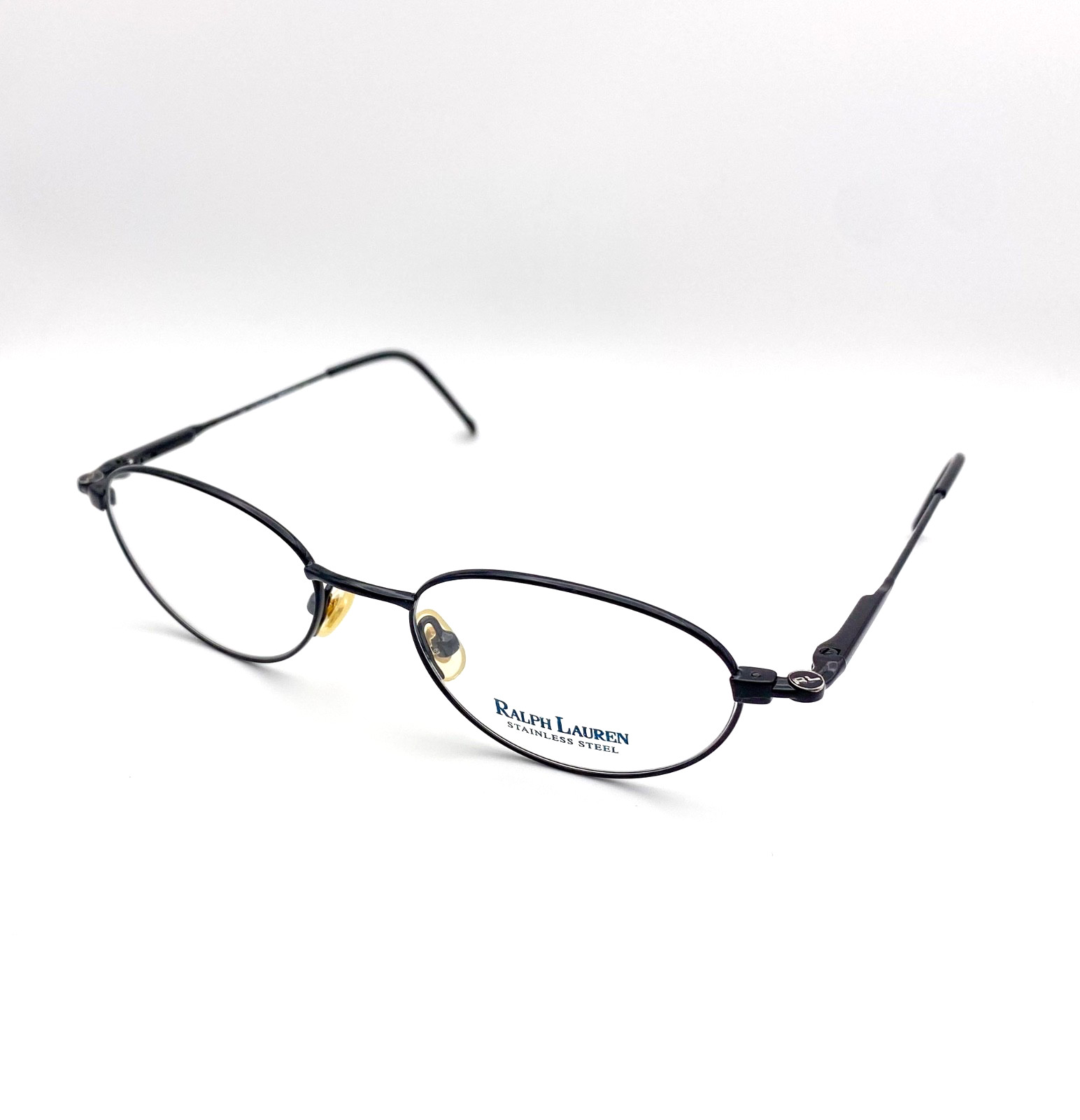 Vintage 1990s Ralph Lauren Black Stainless Steel Oval Eyeglasses | NOS Deadstock