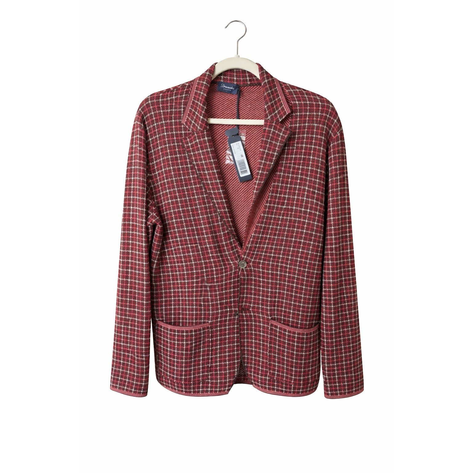 Drumohr Made in Italy Red Plaid Knit Blazer Jacket Mens 48 IT 38 US NWT