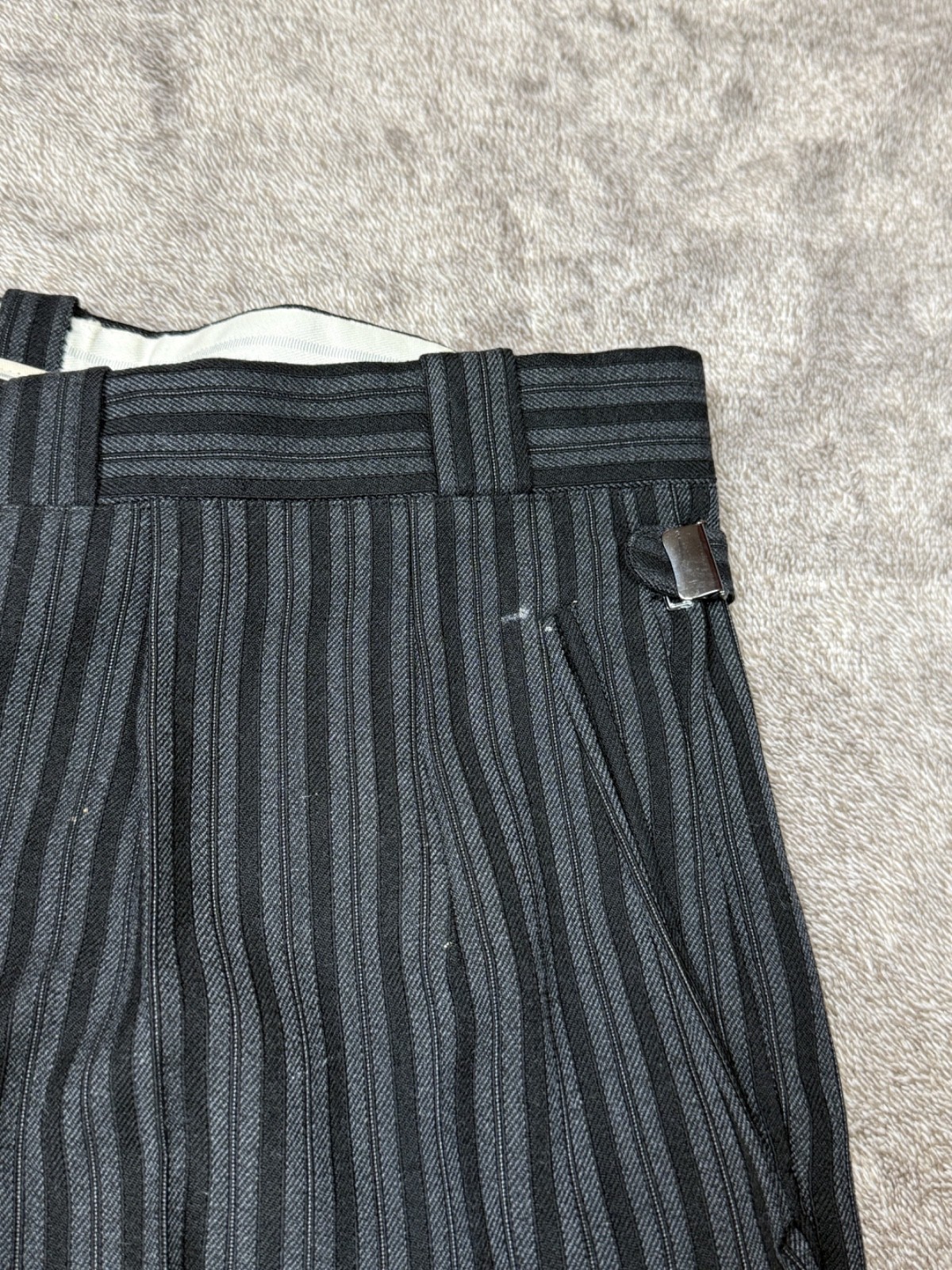Vintage 1950’s European Morning Fishtail Suspender Buckle Stripped Trouser Pants